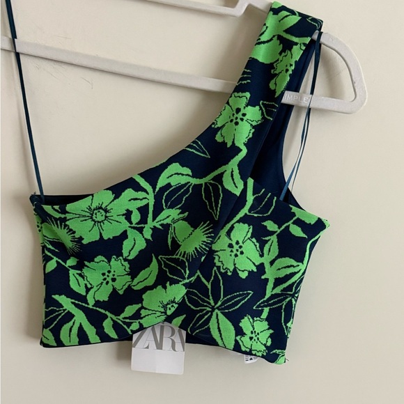 Zara Floral Jacquard One Shoulder Crop Top NWT Size S - Picture 1 of 6